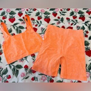 Vibrant Orange Ribbed Two-Piece Set